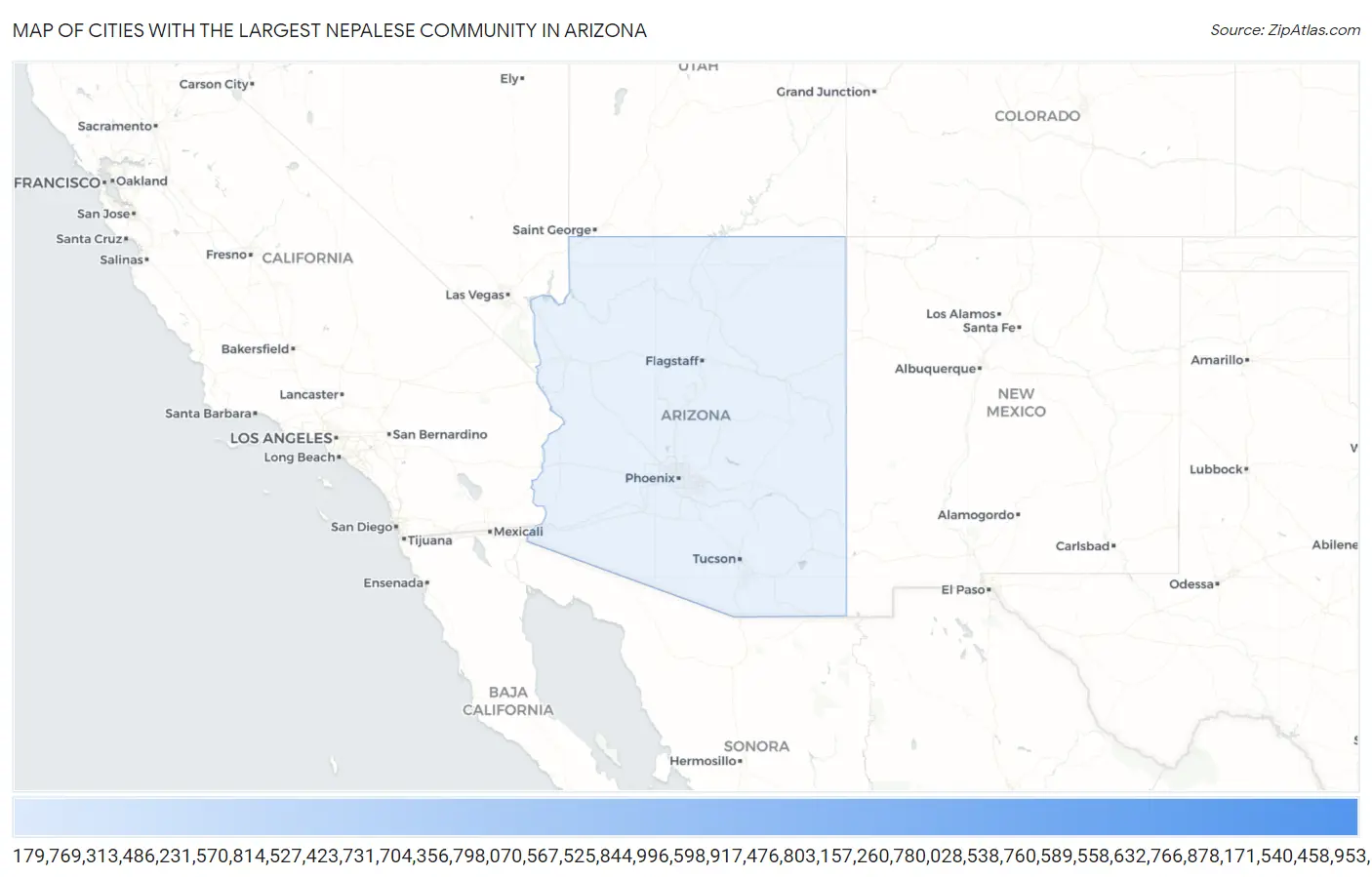 Cities with the Largest Nepalese Community in Arizona Map