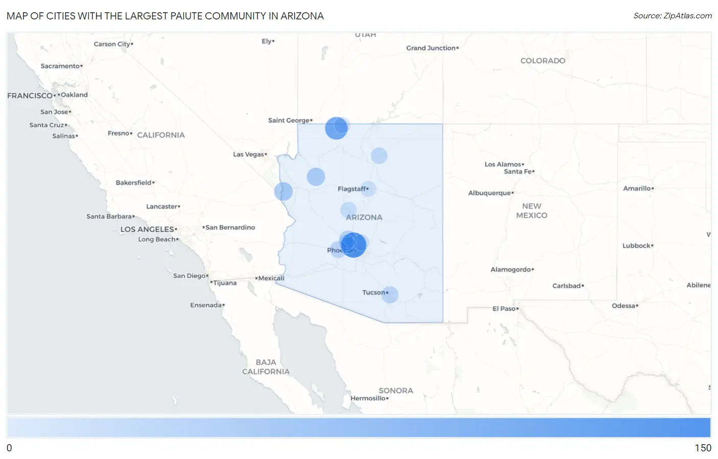 Cities with the Largest Paiute Community in Arizona Map