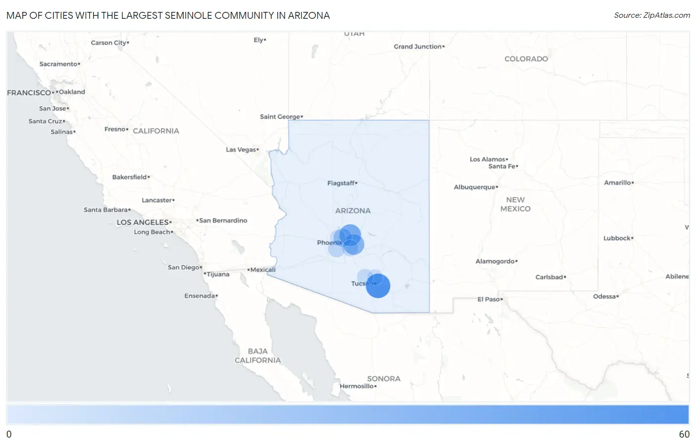 Cities with the Largest Seminole Community in Arizona Map