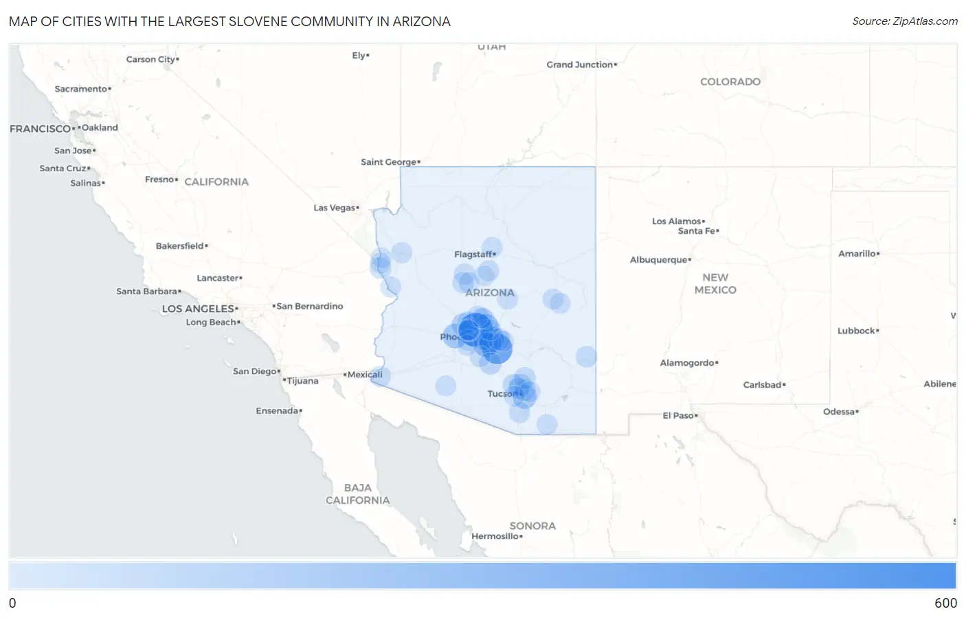 Cities with the Largest Slovene Community in Arizona Map
