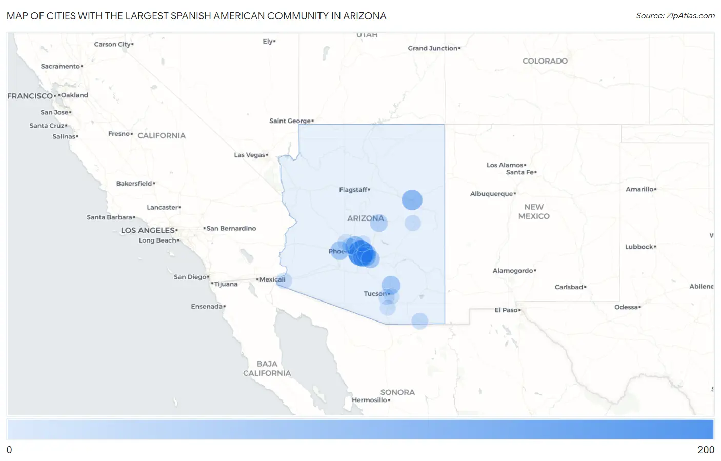 Cities with the Largest Spanish American Community in Arizona Map