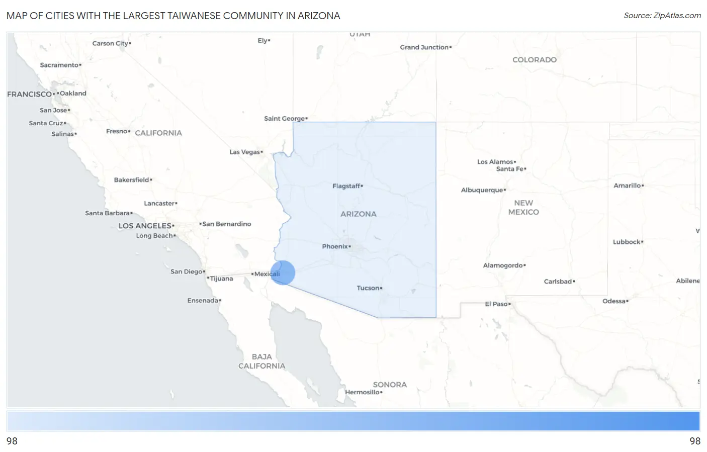 Cities with the Largest Taiwanese Community in Arizona Map