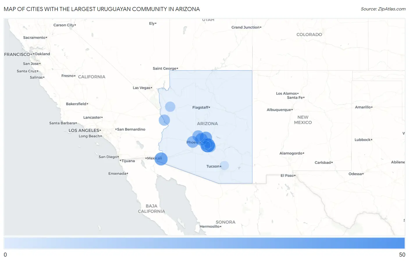 Cities with the Largest Uruguayan Community in Arizona Map