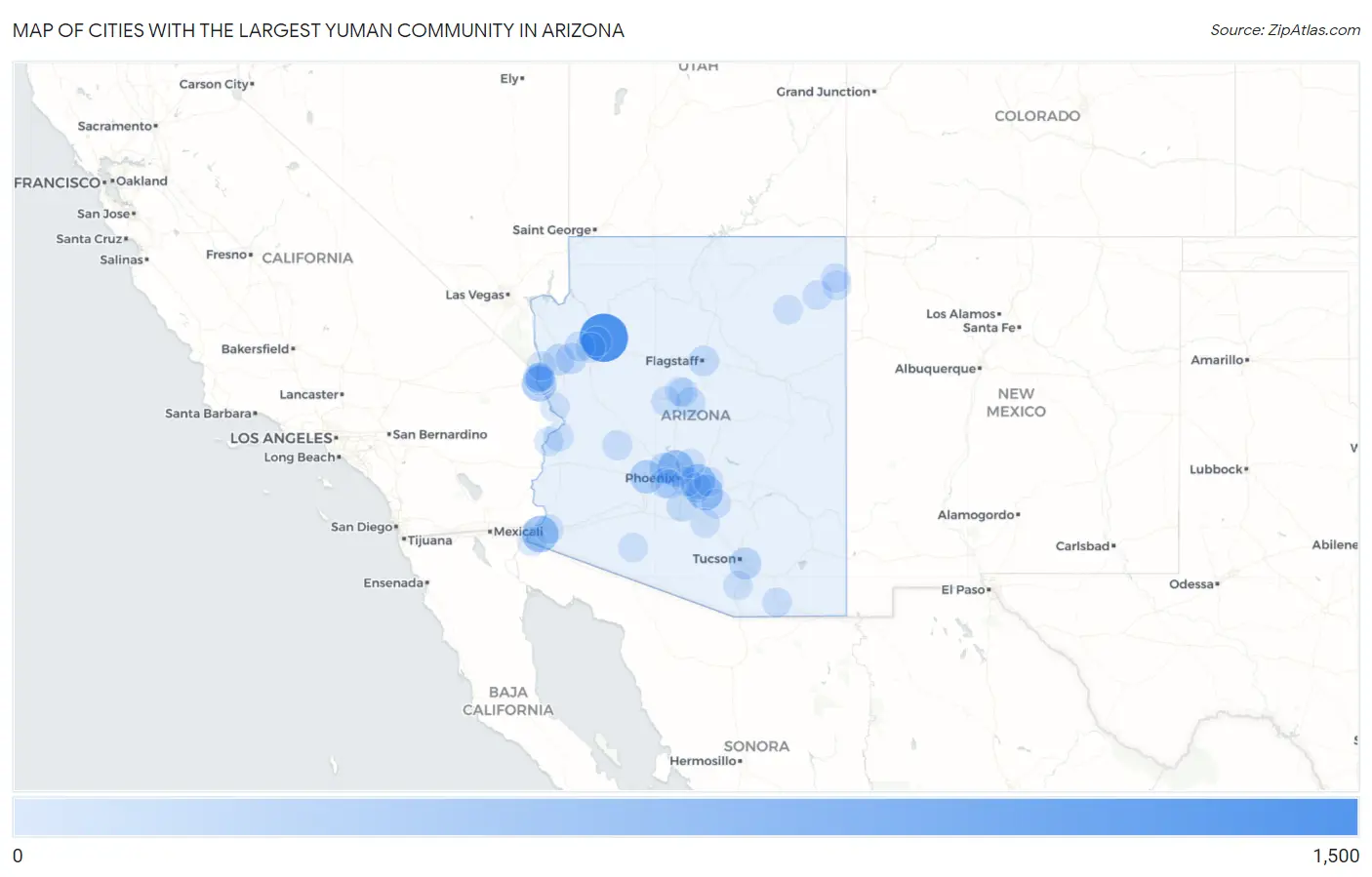 Cities with the Largest Yuman Community in Arizona Map