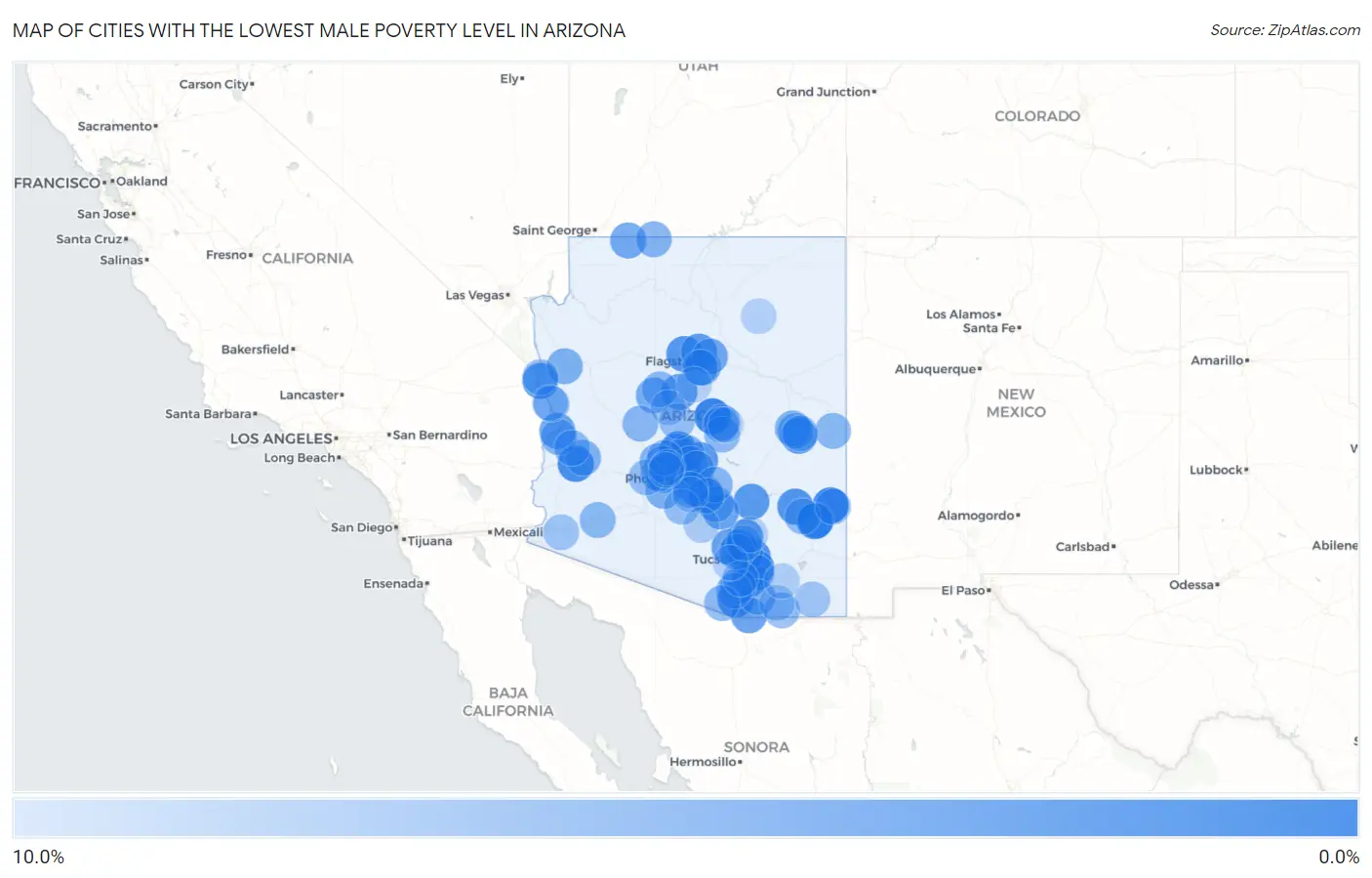 Cities with the Lowest Male Poverty Level in Arizona Map