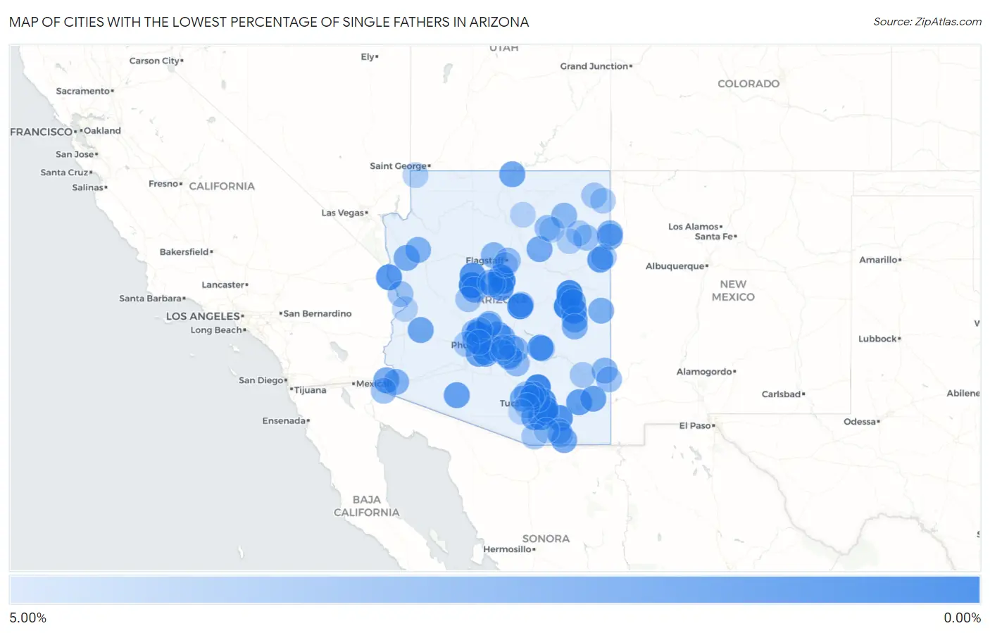 Cities with the Lowest Percentage of Single Fathers in Arizona Map