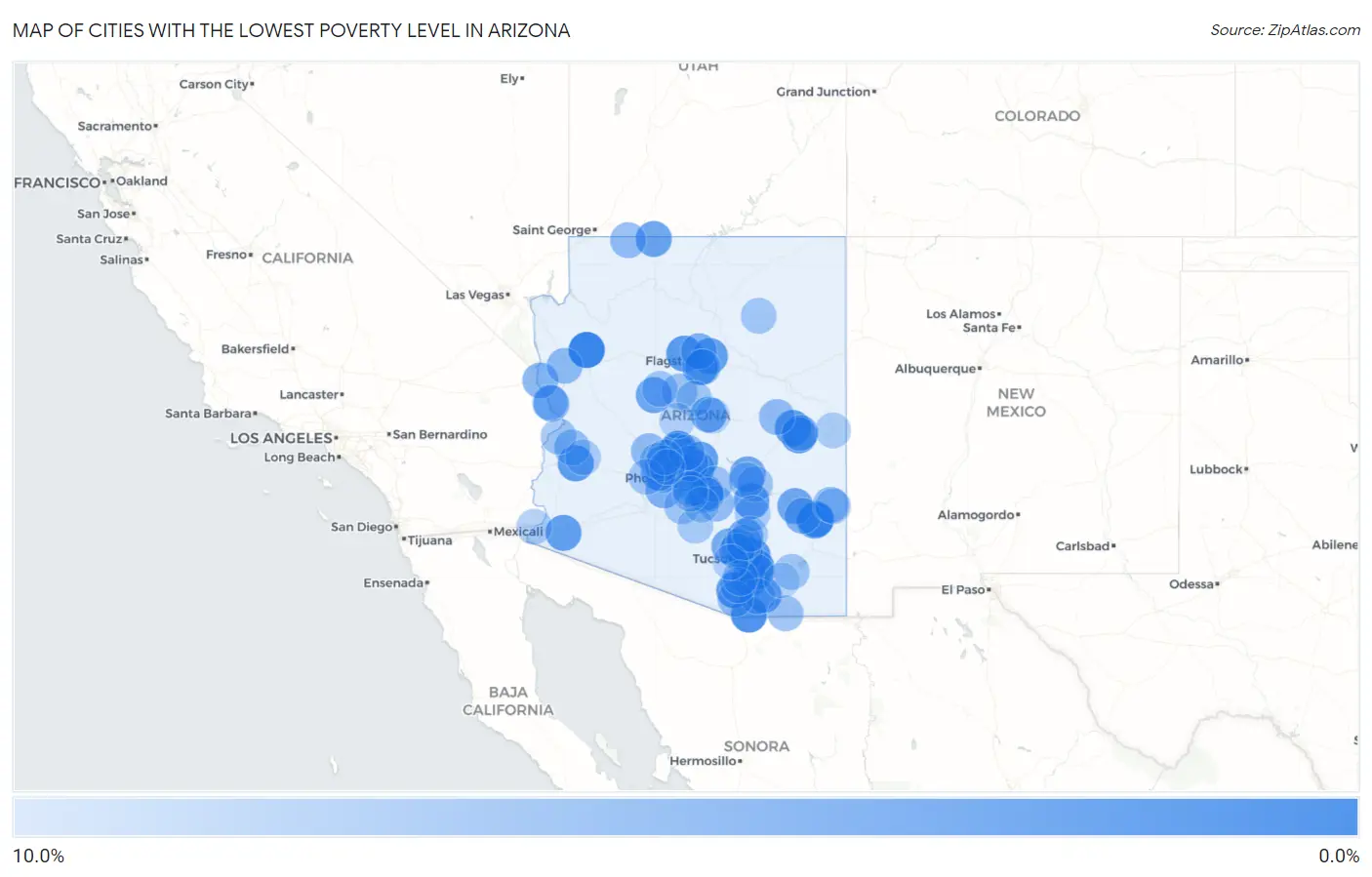 Cities with the Lowest Poverty Level in Arizona Map