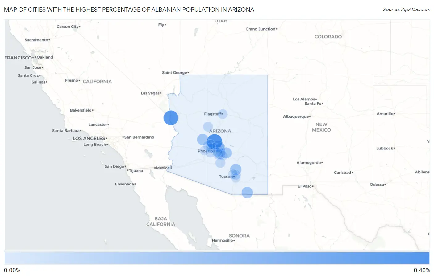 Cities with the Highest Percentage of Albanian Population in Arizona Map