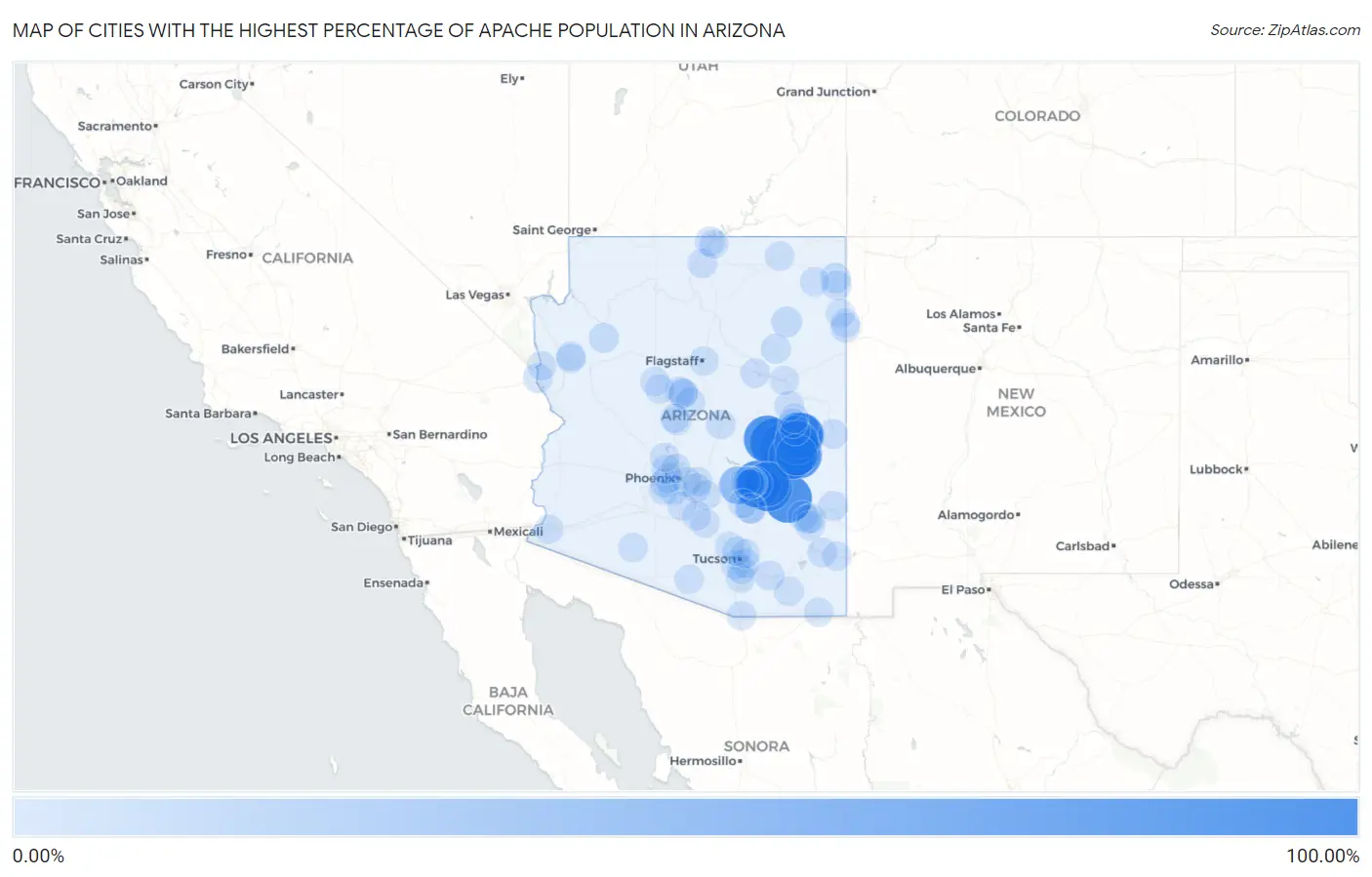 Cities with the Highest Percentage of Apache Population in Arizona Map