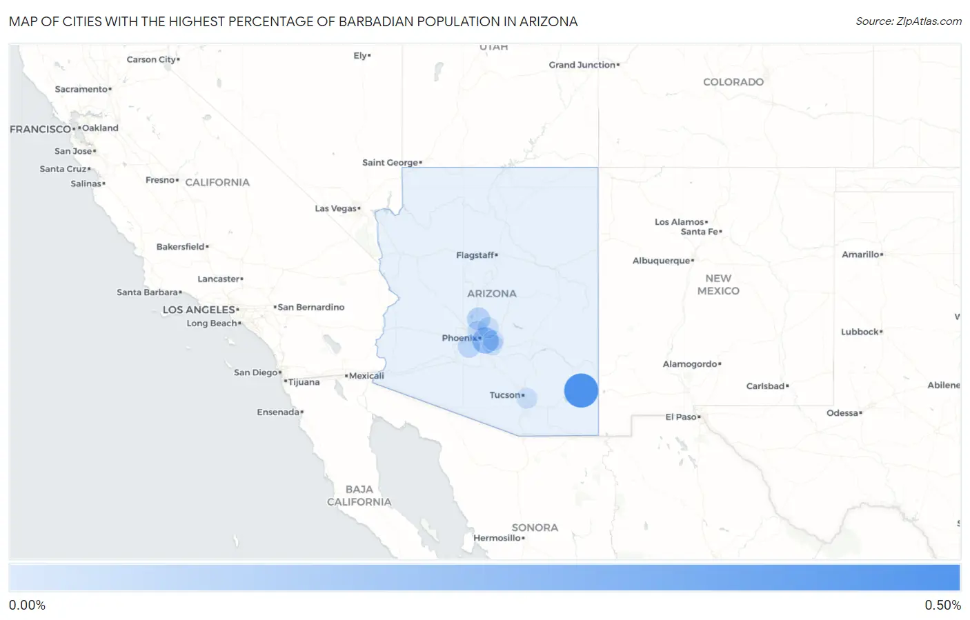 Cities with the Highest Percentage of Barbadian Population in Arizona Map