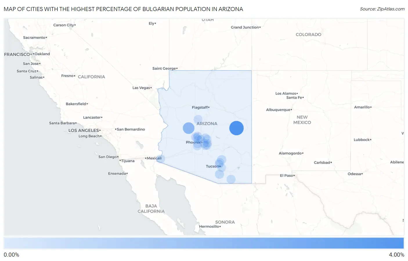 Cities with the Highest Percentage of Bulgarian Population in Arizona Map