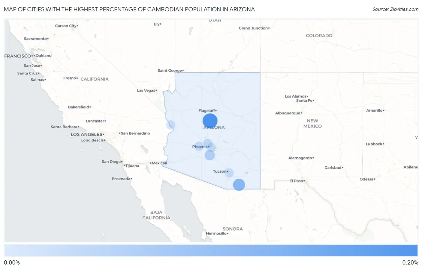 Cities with the Highest Percentage of Cambodian Population in Arizona Map
