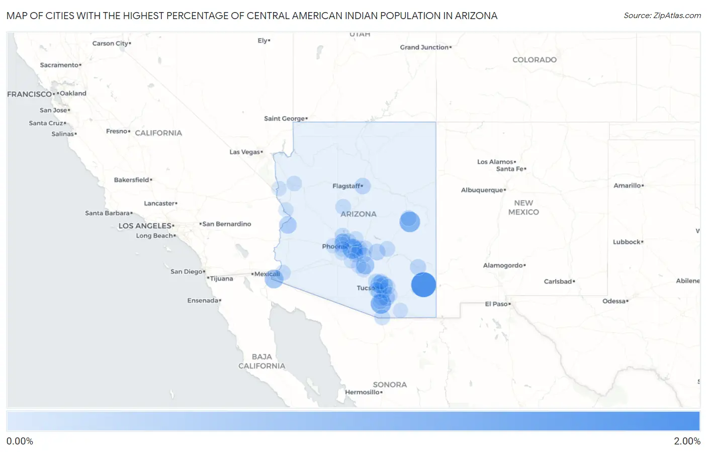 Cities with the Highest Percentage of Central American Indian Population in Arizona Map