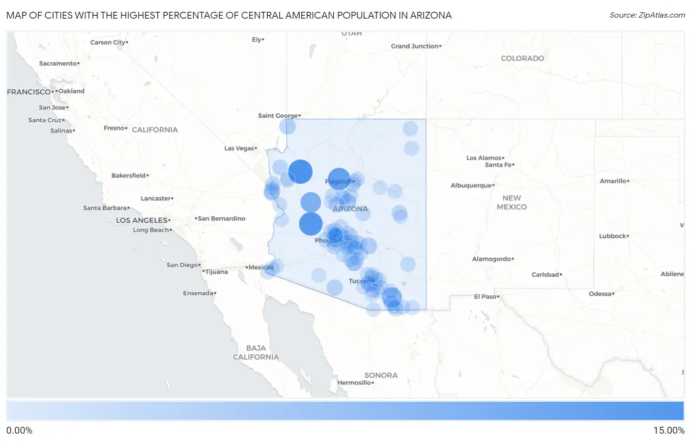 Cities with the Highest Percentage of Central American Population in Arizona Map