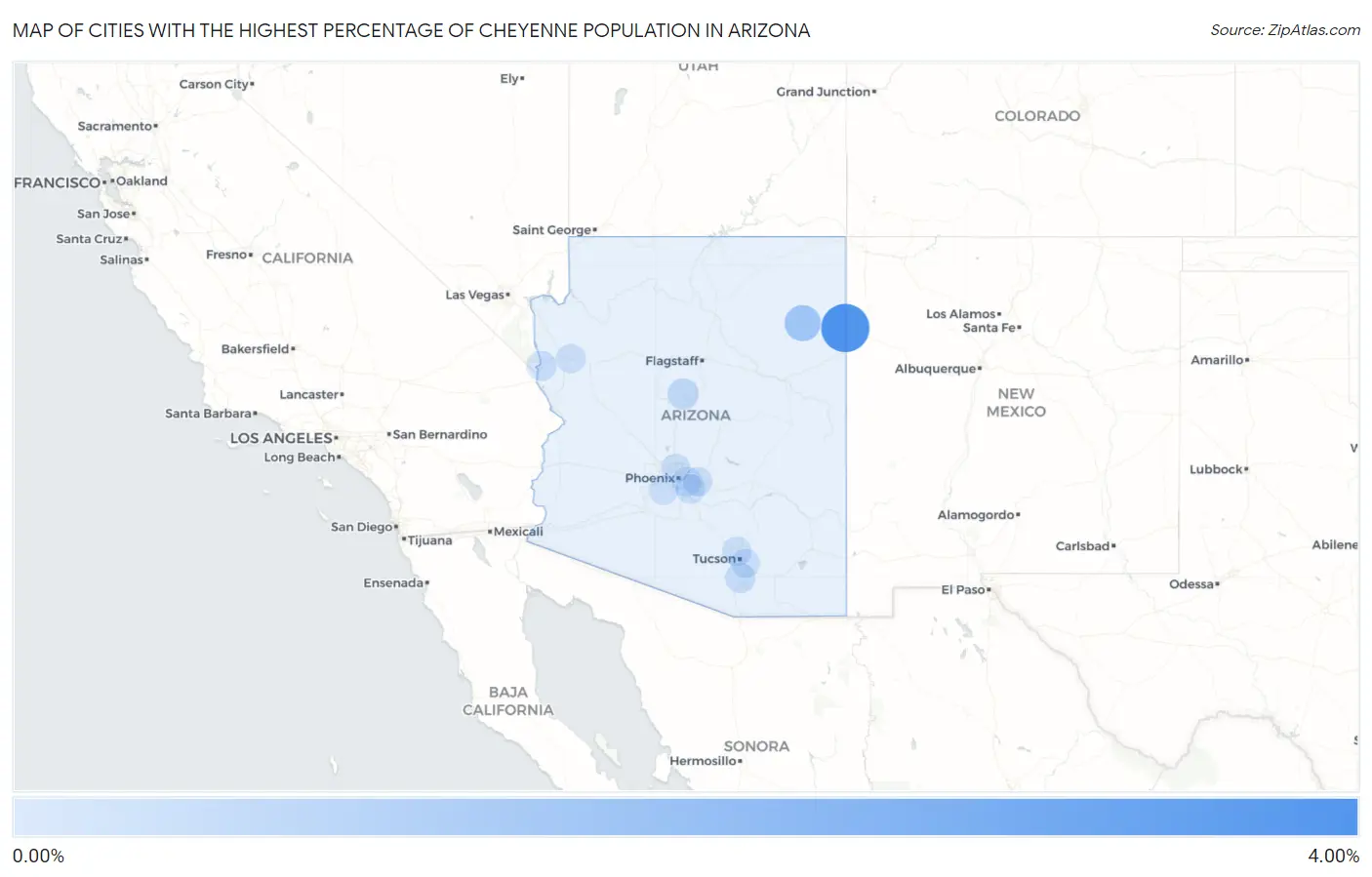 Cities with the Highest Percentage of Cheyenne Population in Arizona Map