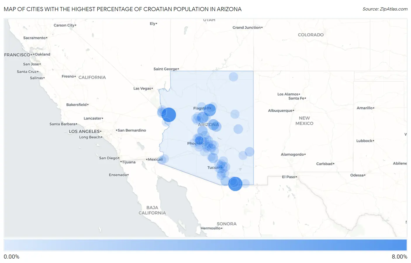 Cities with the Highest Percentage of Croatian Population in Arizona Map
