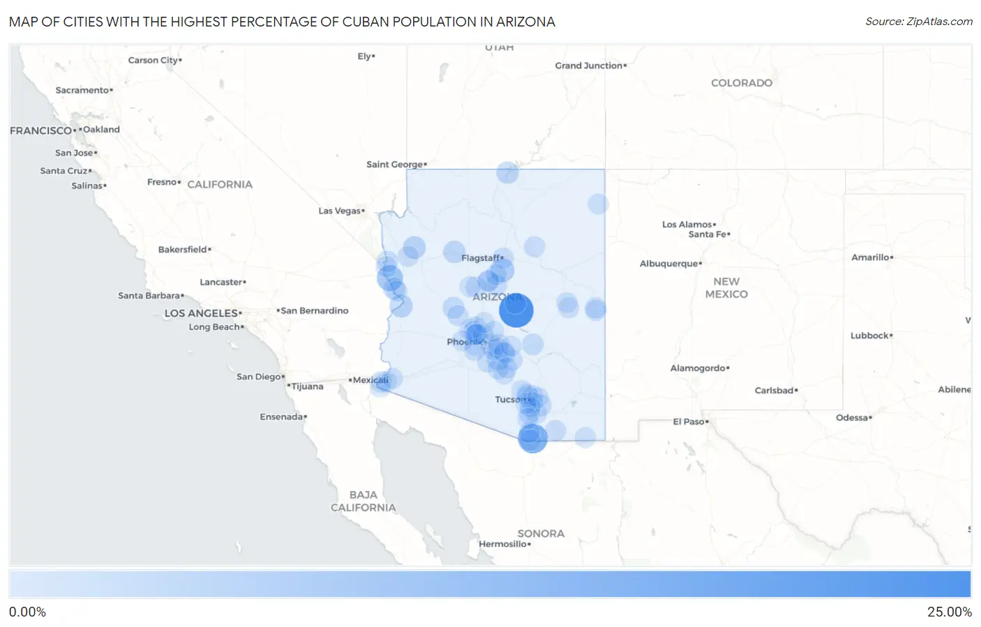 Cities with the Highest Percentage of Cuban Population in Arizona Map