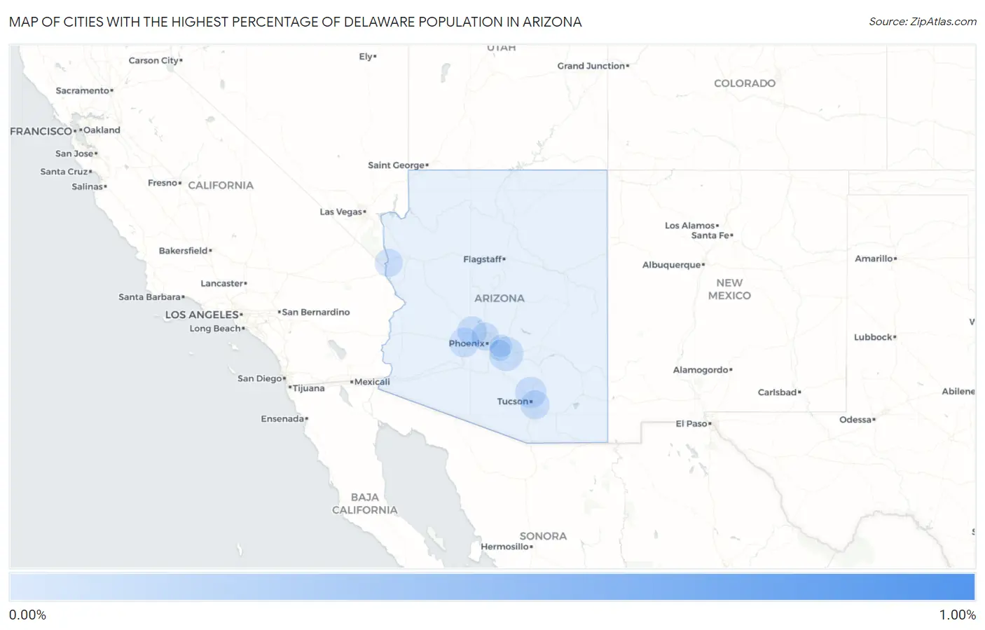 Cities with the Highest Percentage of Delaware Population in Arizona Map
