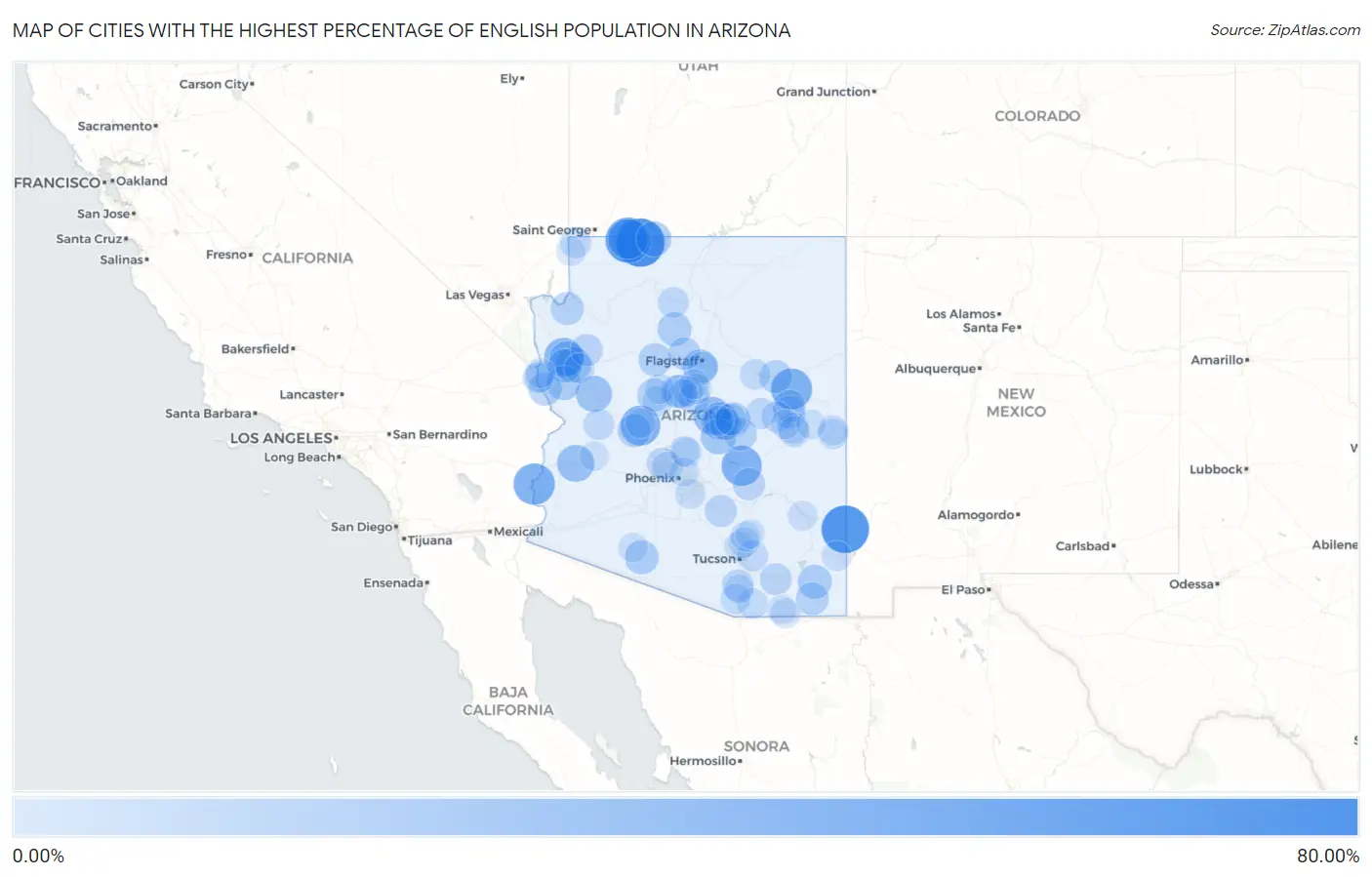 Cities with the Highest Percentage of English Population in Arizona Map
