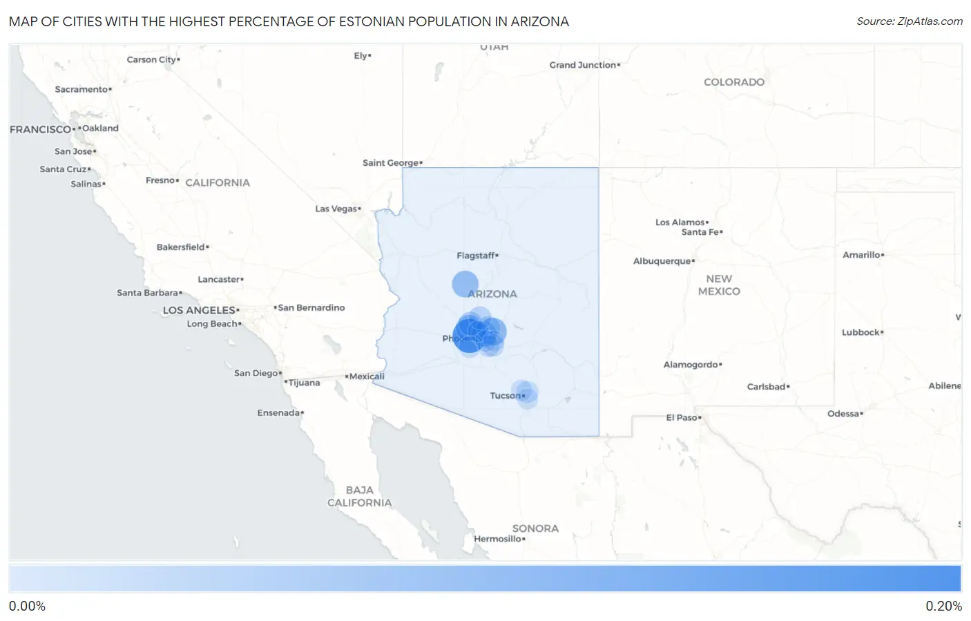 Cities with the Highest Percentage of Estonian Population in Arizona Map