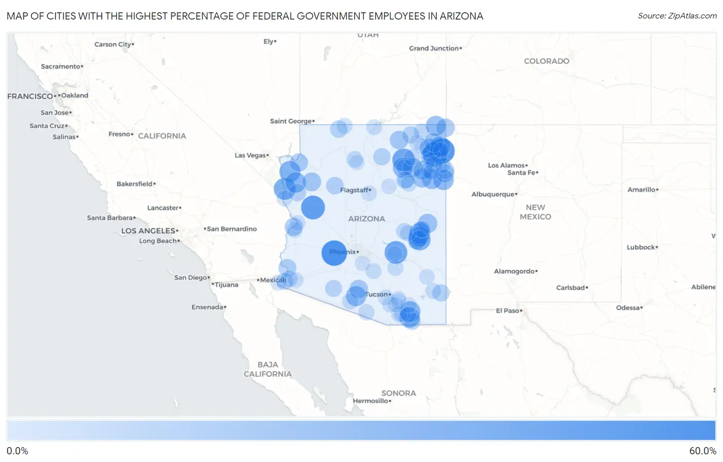 Cities with the Highest Percentage of Federal Government Employees in Arizona Map