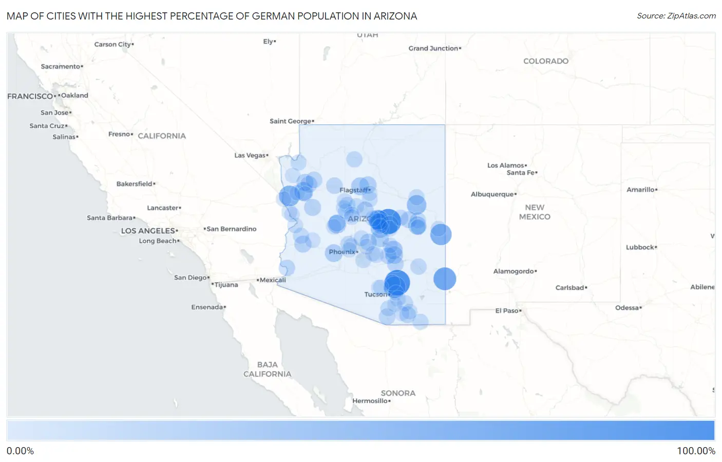 Cities with the Highest Percentage of German Population in Arizona Map