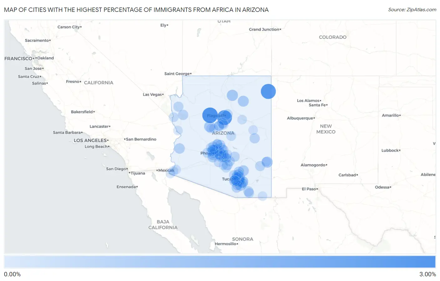 Cities with the Highest Percentage of Immigrants from Africa in Arizona Map