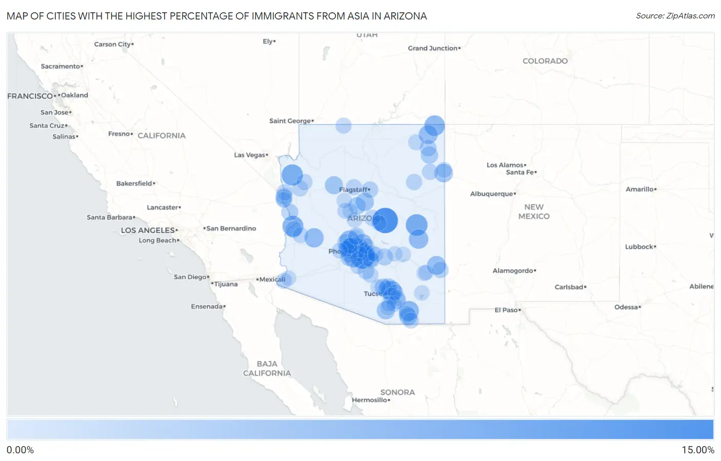 Cities with the Highest Percentage of Immigrants from Asia in Arizona Map