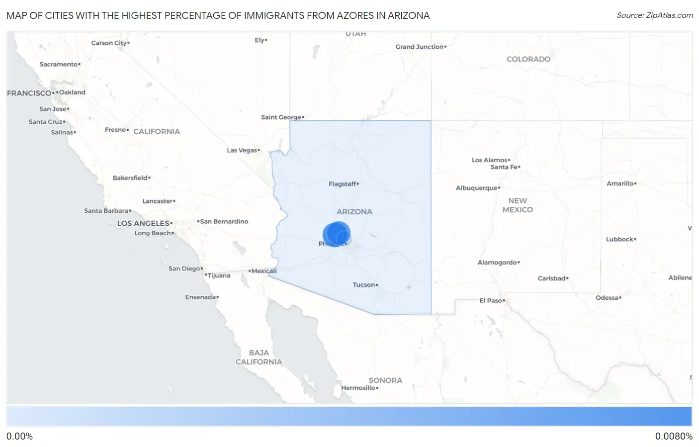 Cities with the Highest Percentage of Immigrants from Azores in Arizona Map