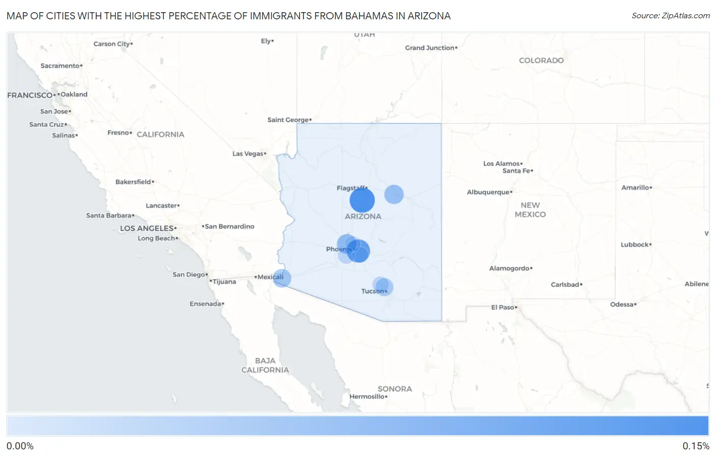 Cities with the Highest Percentage of Immigrants from Bahamas in Arizona Map