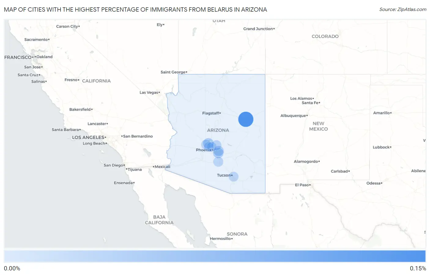 Cities with the Highest Percentage of Immigrants from Belarus in Arizona Map