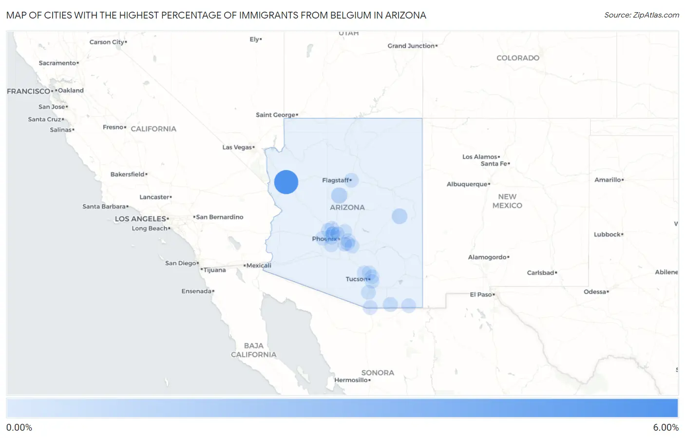Cities with the Highest Percentage of Immigrants from Belgium in Arizona Map