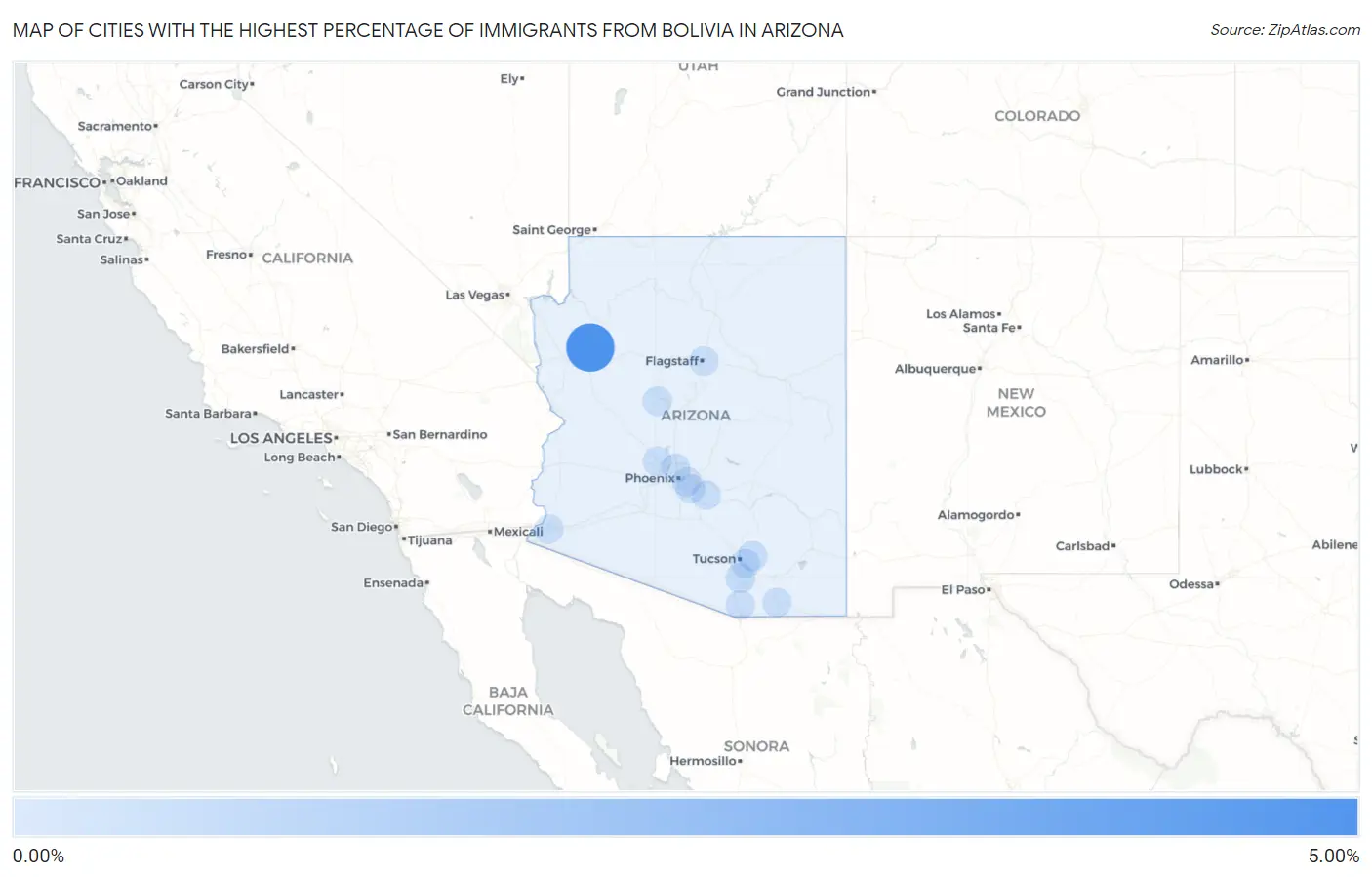 Cities with the Highest Percentage of Immigrants from Bolivia in Arizona Map