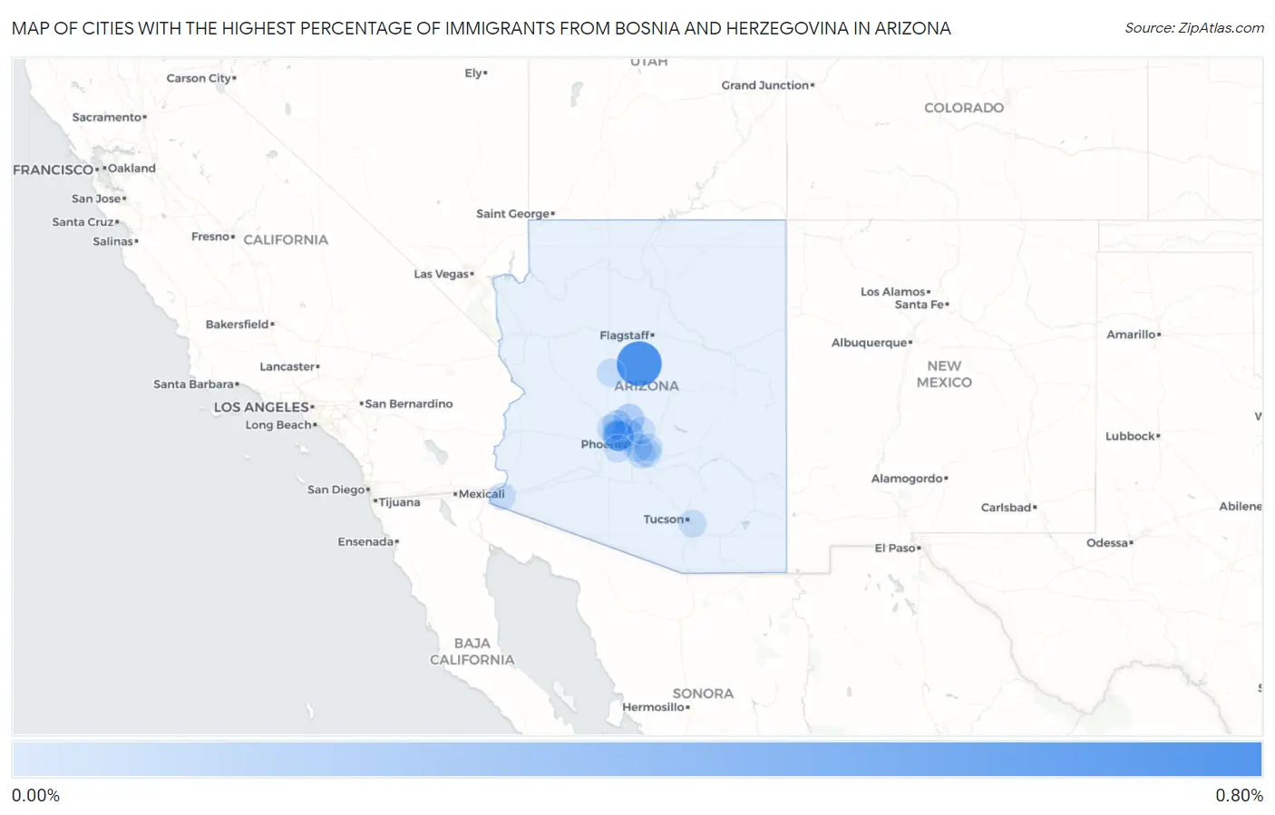Cities with the Highest Percentage of Immigrants from Bosnia and Herzegovina in Arizona Map