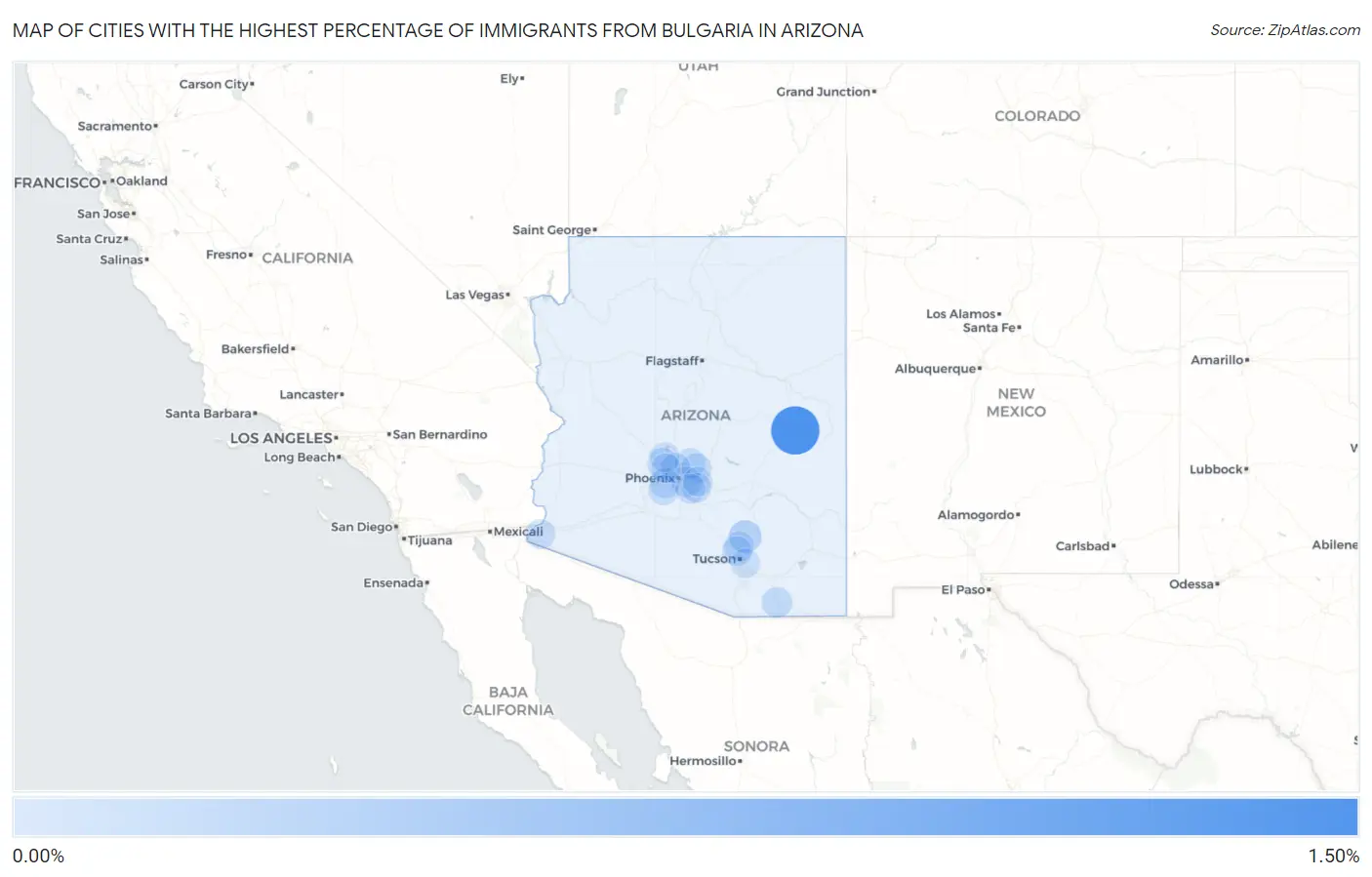 Cities with the Highest Percentage of Immigrants from Bulgaria in Arizona Map
