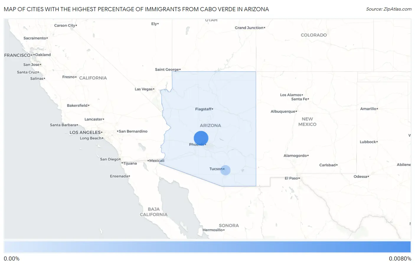Cities with the Highest Percentage of Immigrants from Cabo Verde in Arizona Map