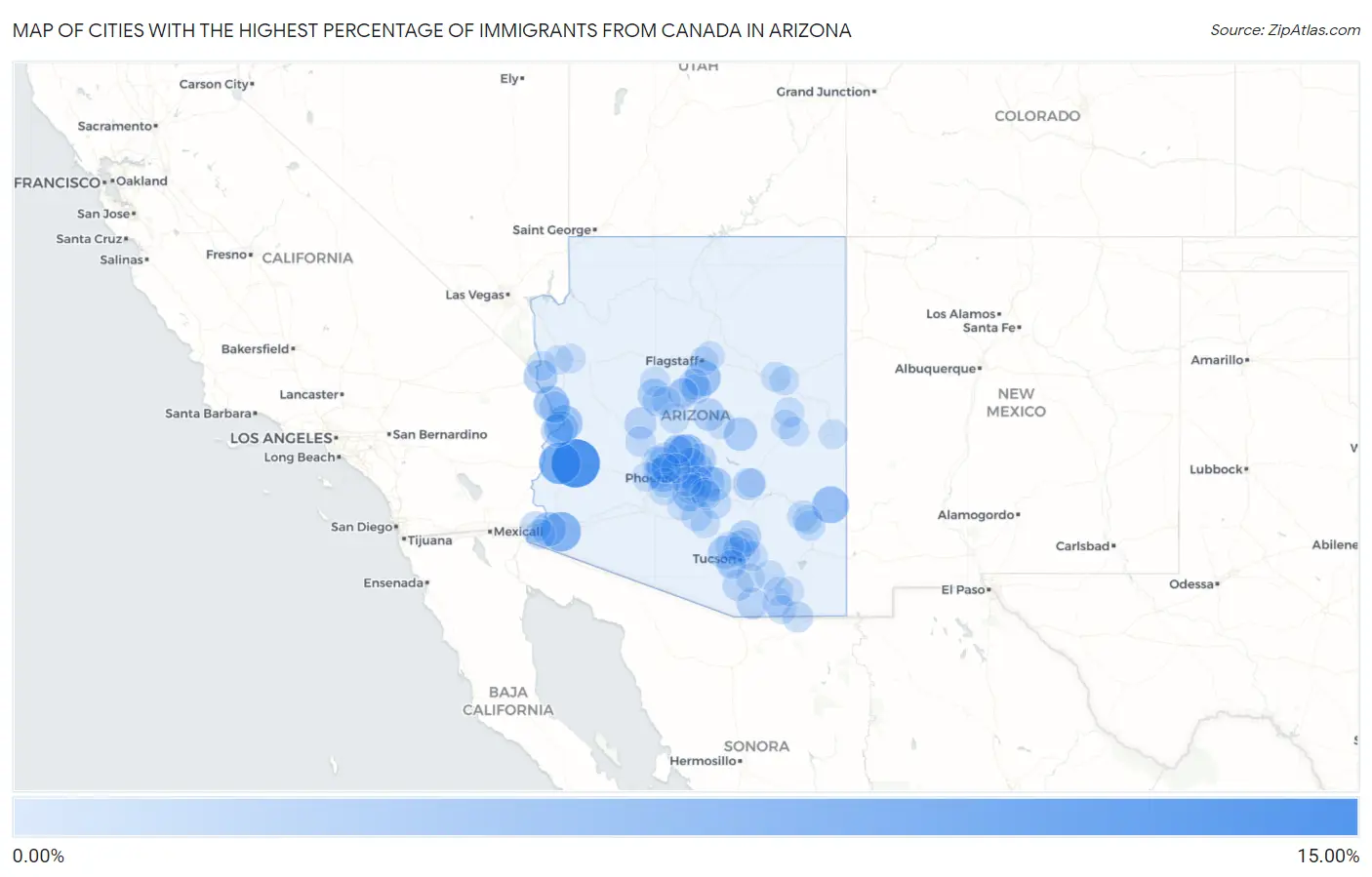 Cities with the Highest Percentage of Immigrants from Canada in Arizona Map