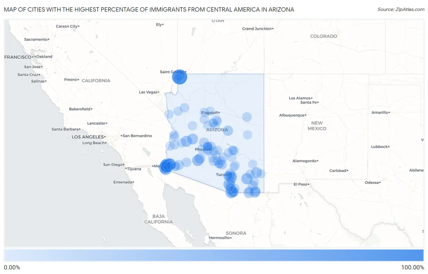Cities with the Highest Percentage of Immigrants from Central America in Arizona Map