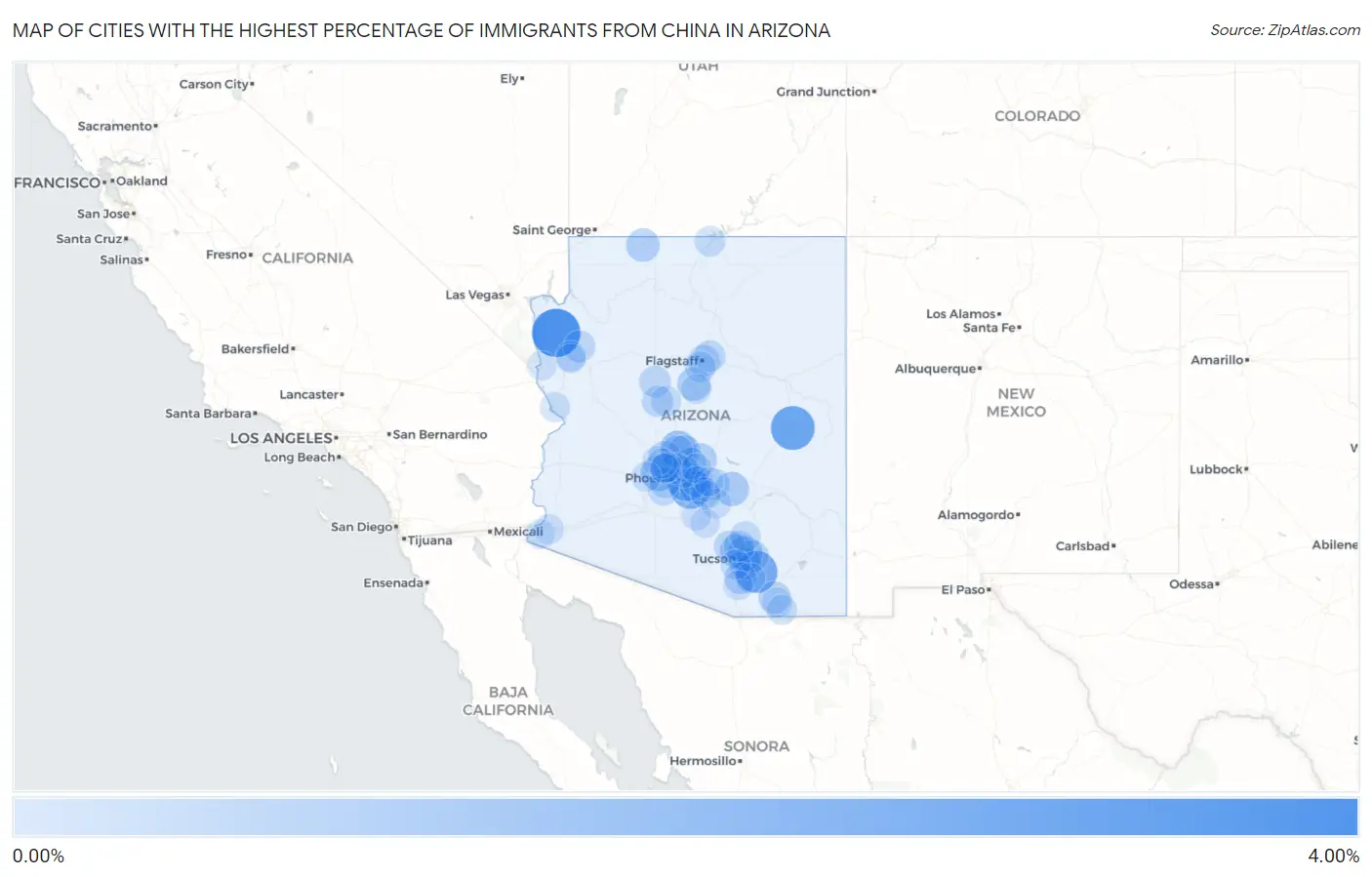 Cities with the Highest Percentage of Immigrants from China in Arizona Map