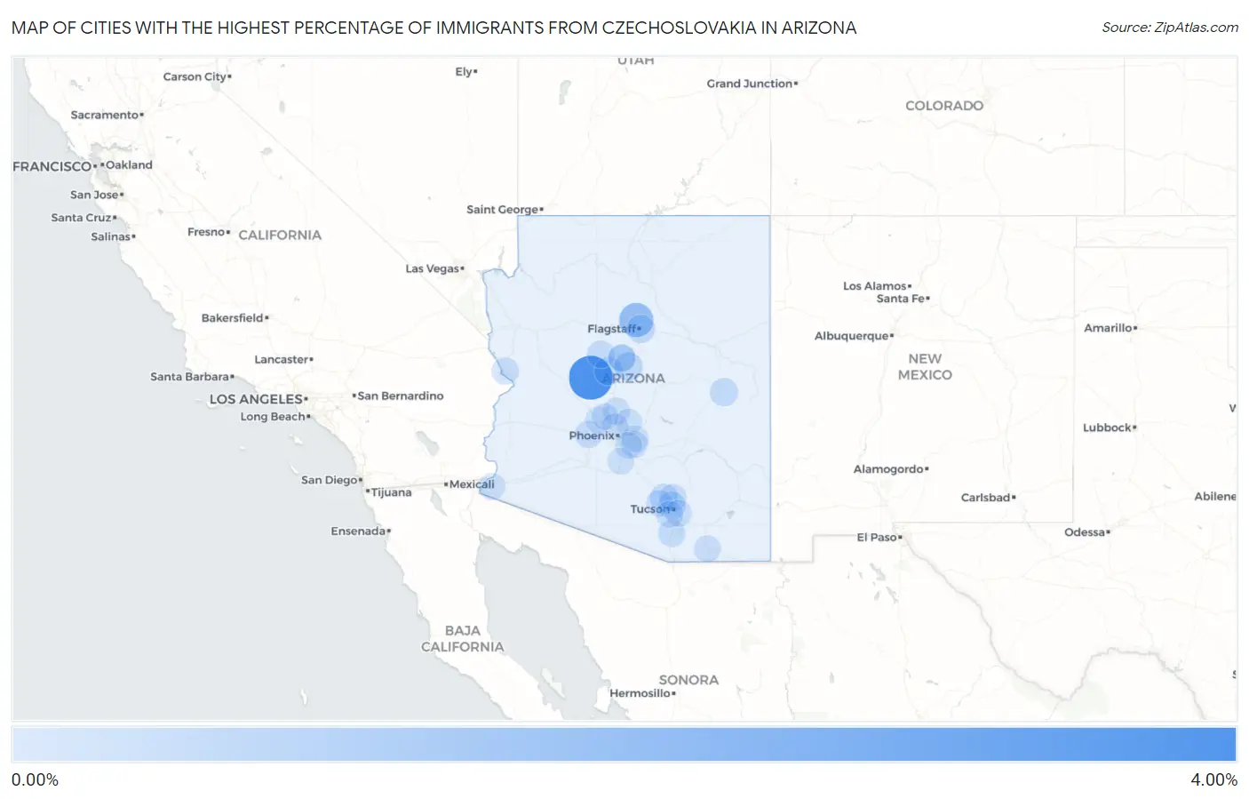 Cities with the Highest Percentage of Immigrants from Czechoslovakia in Arizona Map
