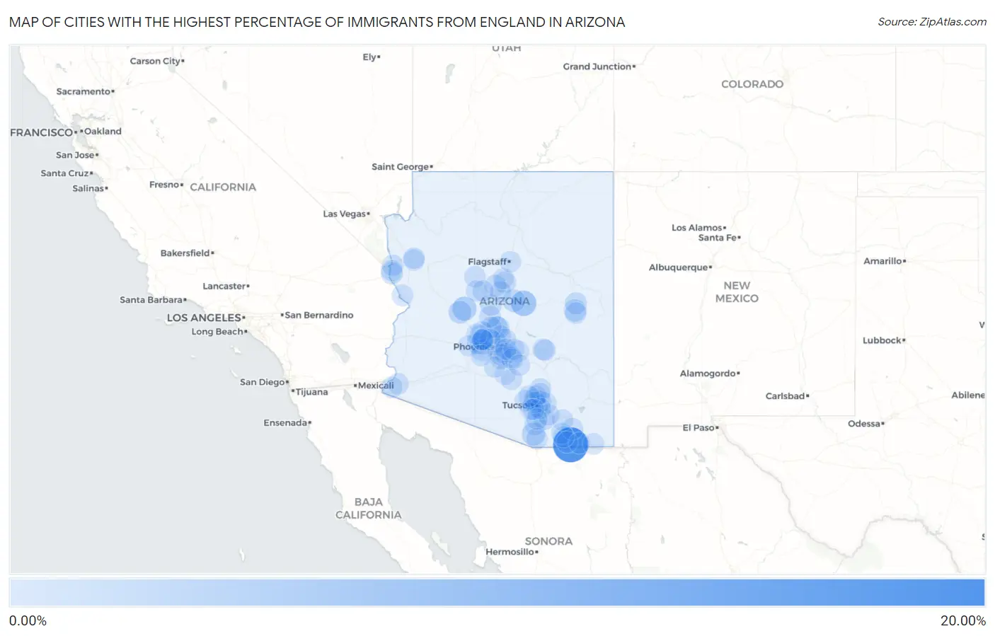 Cities with the Highest Percentage of Immigrants from England in Arizona Map