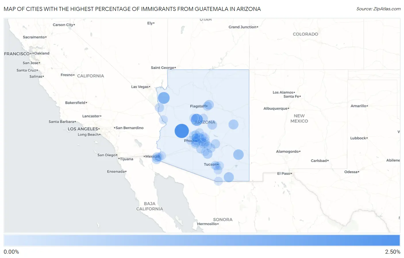 Cities with the Highest Percentage of Immigrants from Guatemala in Arizona Map