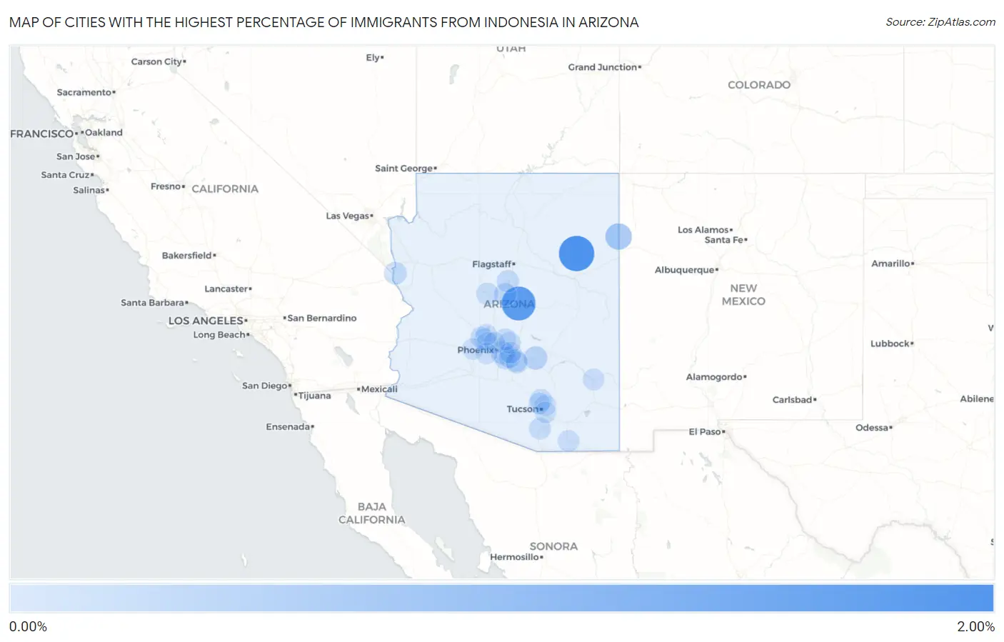 Cities with the Highest Percentage of Immigrants from Indonesia in Arizona Map