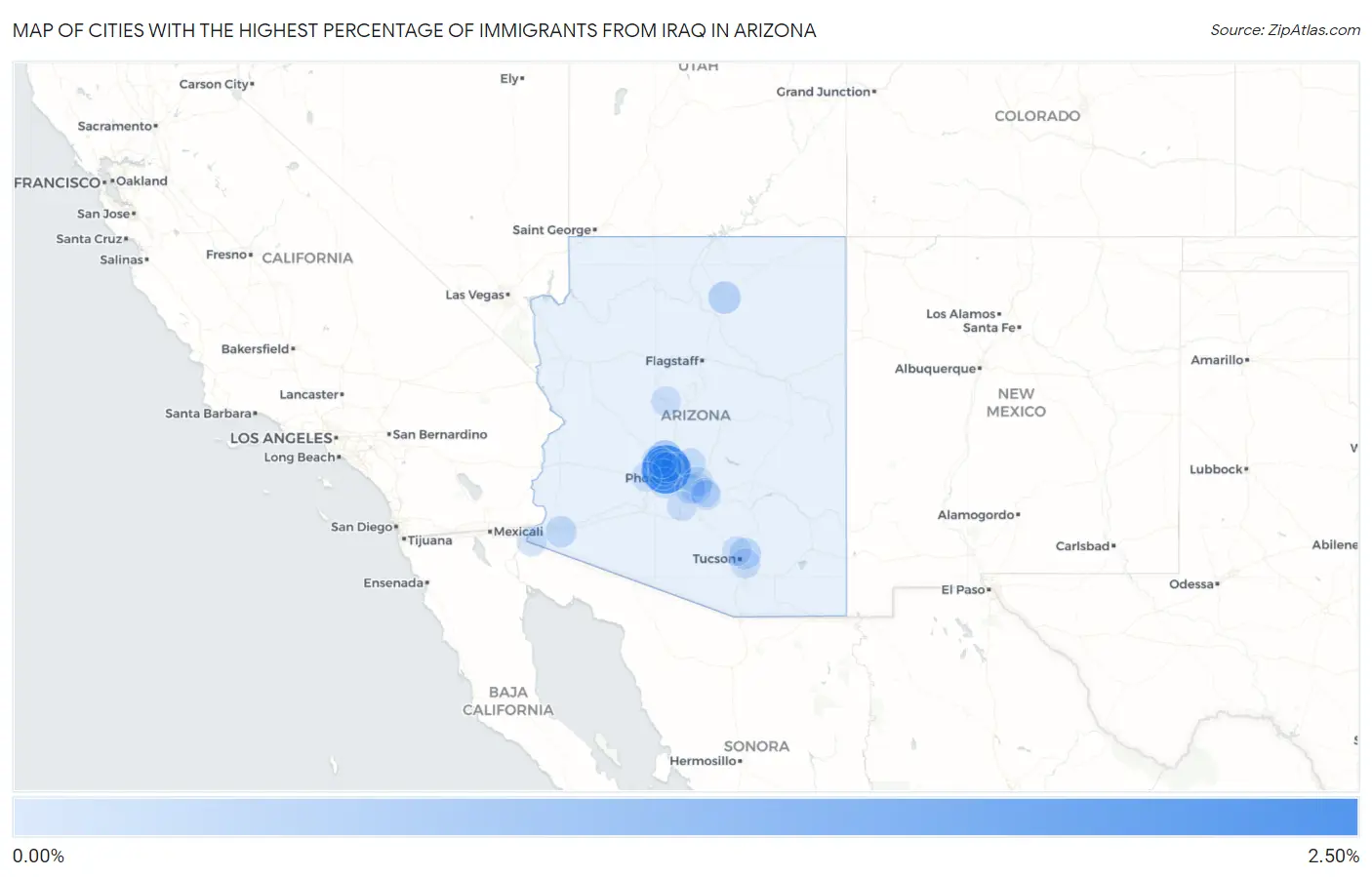 Cities with the Highest Percentage of Immigrants from Iraq in Arizona Map