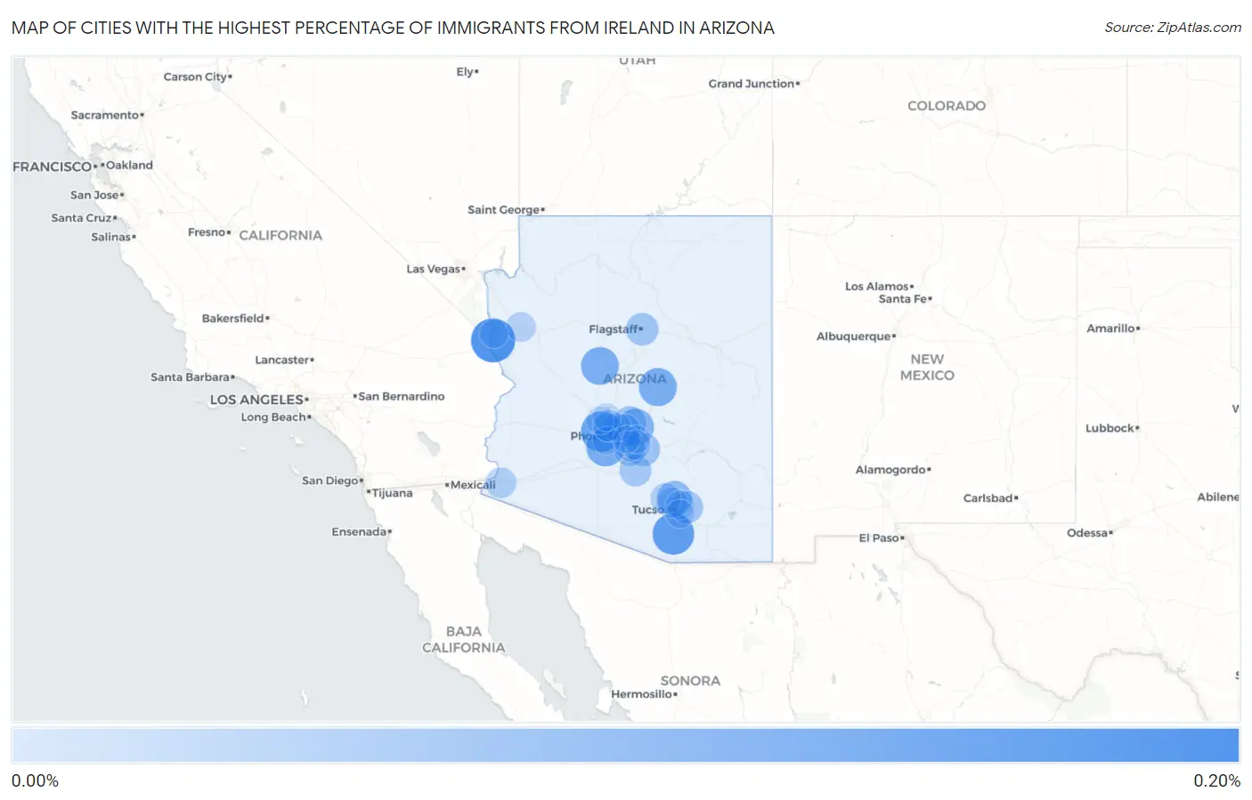 Cities with the Highest Percentage of Immigrants from Ireland in Arizona Map
