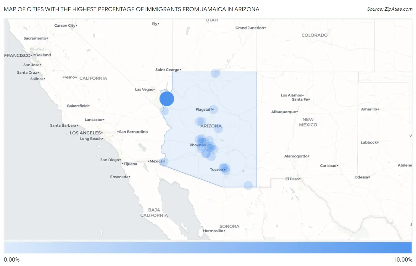 Cities with the Highest Percentage of Immigrants from Jamaica in Arizona Map