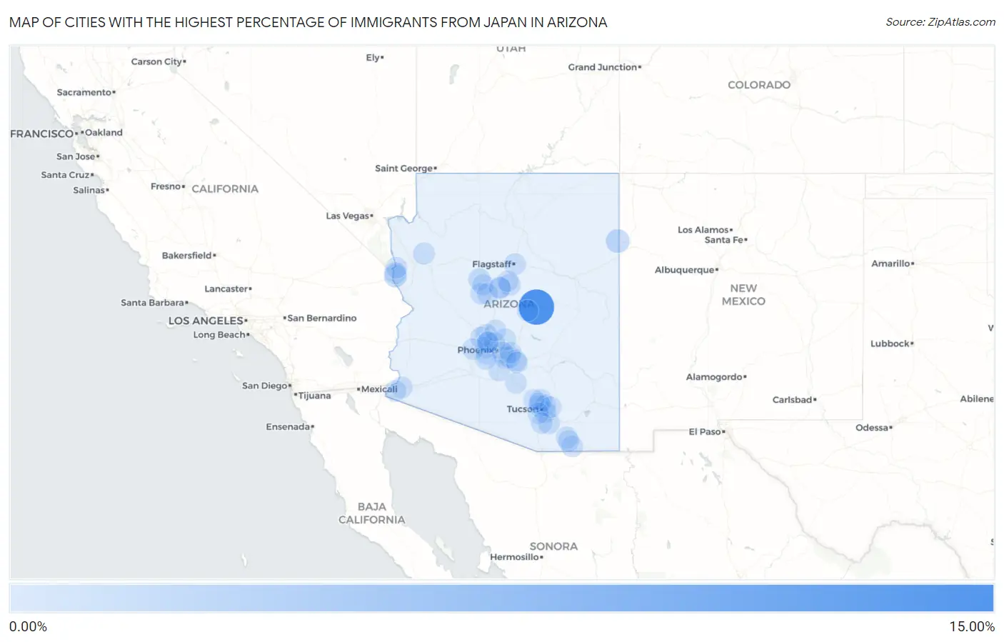 Cities with the Highest Percentage of Immigrants from Japan in Arizona Map