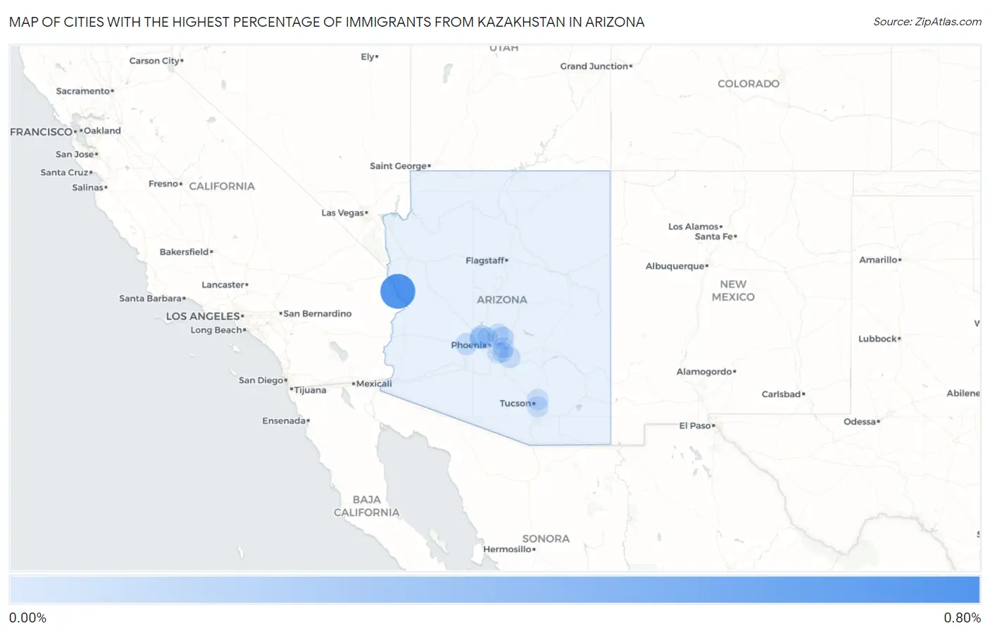 Cities with the Highest Percentage of Immigrants from Kazakhstan in Arizona Map