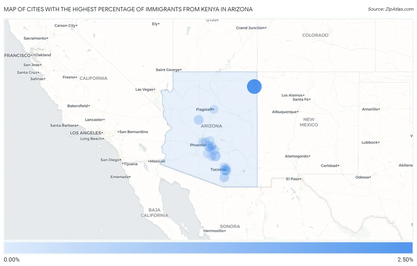 Cities with the Highest Percentage of Immigrants from Kenya in Arizona Map