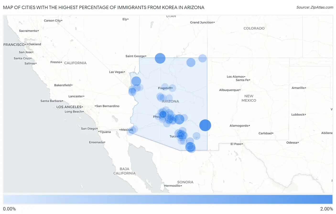 Cities with the Highest Percentage of Immigrants from Korea in Arizona Map